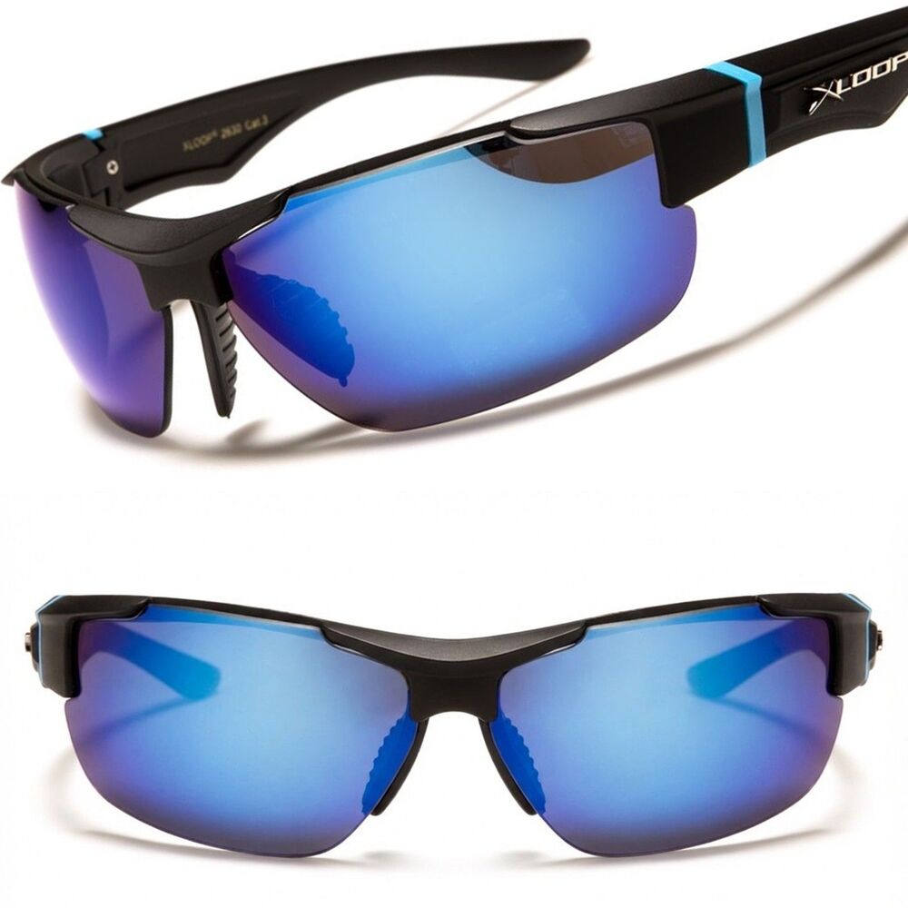Athletic Sporty Golf Cycling Running Baseball Sunglasses Blue Mirrored Lens
